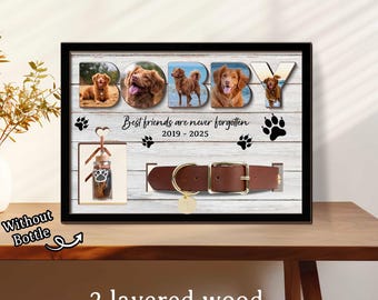 Customized Pet Photo Collage Sign With Collar Holder & Fur Keepsake Jar, Personalize Pet Memorial Photo Wooden Sign, Pet Sympathy Gift
