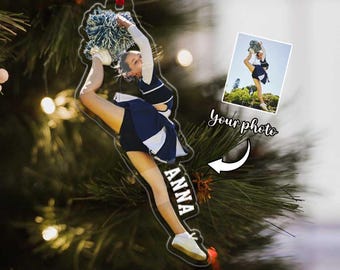 Customized Cheerleader Photo Ornament, Cheerleading Picture Ornament, Christmas Cheer Photo Ornament, Team Sports Gift, Cheer Team Gift