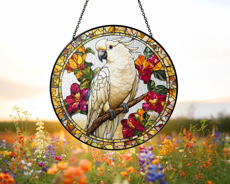 Personalized Sulphur Crested Cockatoo Parrot Glass Suncatcher - Thumbnail 5