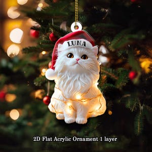 Customized Name Persian Cat Ornament, Persian Christmas Ornament, Cat First Christmas FLAT Ornament