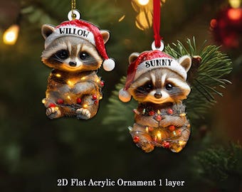 Personalized Name Raccoon Ornament, Raccoon Christmas Ornament, Animal Lover Gifts