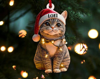 Customized Name Tabby Cat Ornament, Tabby Christmas Ornament, Cat First Christmas FLAT Ornament