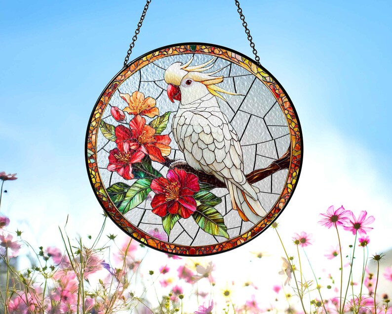 Personalized Sulphur Crested Cockatoo Parrot Glass Suncatcher