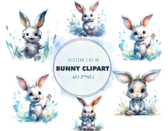 Watercolor Bunny Clipart Pack, Clipart for commercial use, Transparent PNGs, Nursery Spring Clipart, Easter Bunny, Wall Art