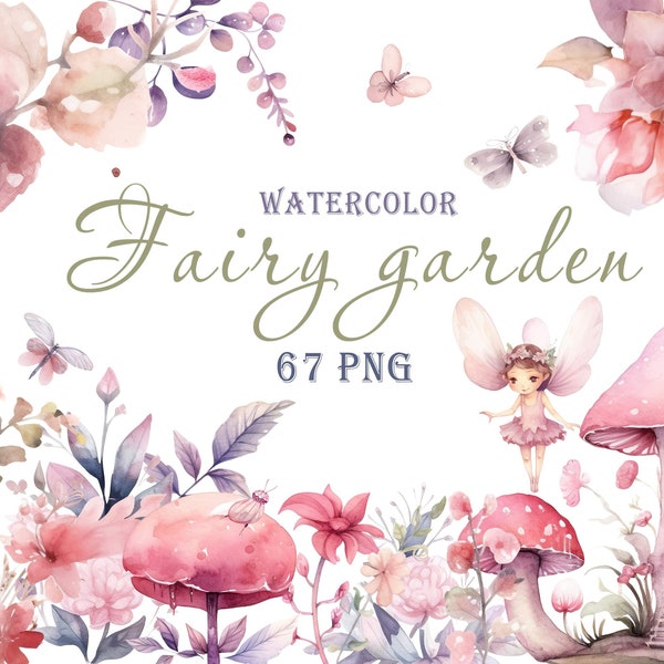 Fairy Garden Watercolor Clipart Enchanted Forest Digital Download