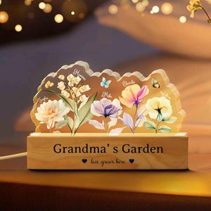Custom Grandma&#39;s Garden Family Birth Flower Night Light, Custom Birth Flower Months Led Light, Gift For Mother, Grandkids Gift, Mothers Day