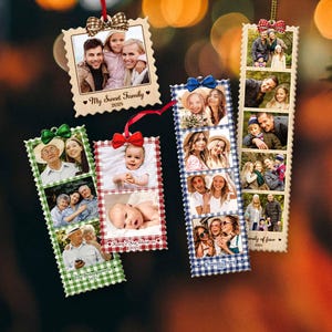 Customized Photo Strip Christmas Ornament, Personalized Photo Strip Ornament, Christmas Family Photo Ornament, Couple Ornament