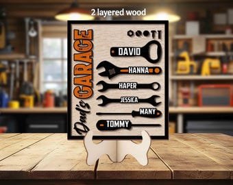 Personalized Dad's Garage Sign, Custom Mechanic Dad With Kids Names Wooden Sign, Handyman Dad Gift, Father's Day Gift