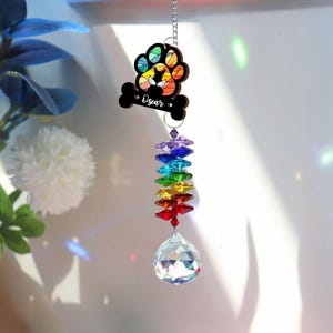 Personalized Rainbow Bridge Pet, Custom Dog Crystal Suncatcher, Pet Paw Memorial Gift, Pet Remembrance Gift, Pet Window Hangings