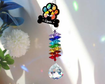 Personalized Rainbow Bridge Pet, Custom Dog Crystal Suncatcher, Pet Paw Memorial Gift, Pet Remembrance Gift, Pet Window Hangings