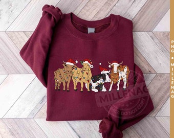 Christmas Cow Farm Png, Cute Cow Christmas Png, Christmas Farm Png, Vintage Christmas PNG,  Instant Download