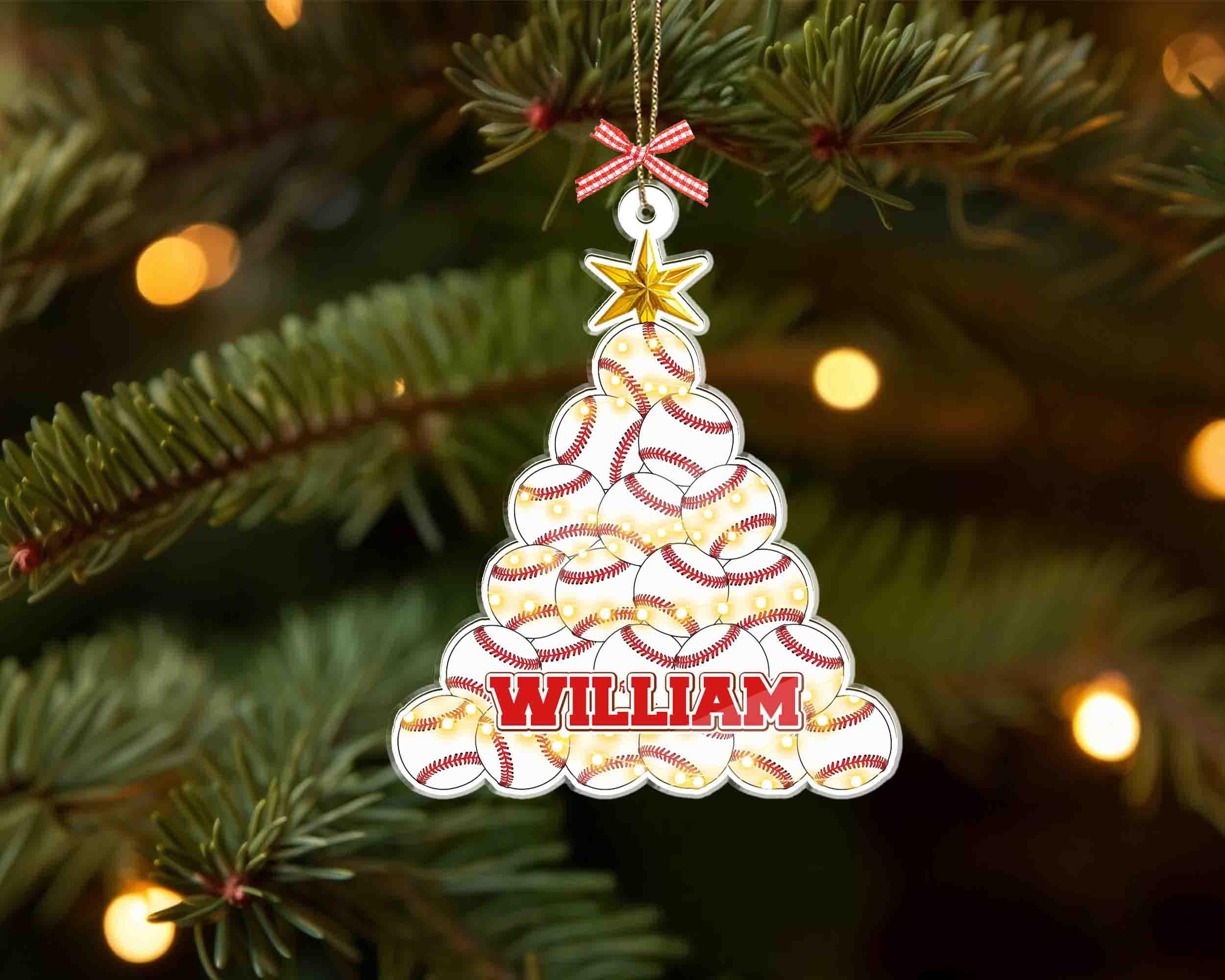 Custom Name Baseball Christmas Tree Ornament, Personalized Christmas ...