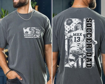 Customized Soccer Dad With Flag Png, Soccer Dad American Flag Png, Father And Son Gift, Custom Name And Number, Father Day Gift
