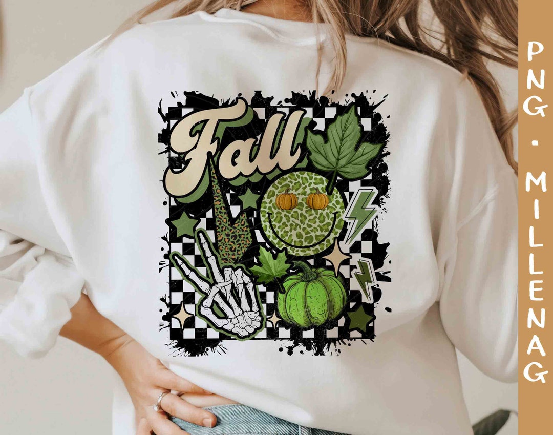 Checkered Fall Vibes PNG, Retro Fall PNG, Autumn PNG, Spooky Png ...