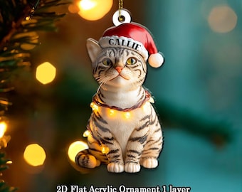 Customized Name Bengal Cat Ornament, Bengal Christmas Ornament, Cat First Christmas FLAT Ornament