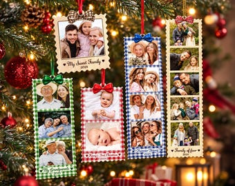 Customized Photo Strip Christmas Ornament, Personalized Photo Strip Ornament, Christmas Family Photo Ornament, Couple Ornament