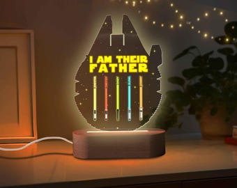Personalized I Am Their Father Night Lights, Custom Lightsaber With Kid Name Led Lamp, Millennium Falcon Lamp, Father's Day Gift From Kids