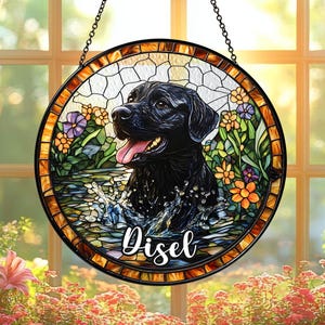 Personalized Name Labrador Retriever Glass Suncatcher, Labrador Retriever Dog Suncatcher, Pet Lover Gift, Housewarming Gift, Window Hangings