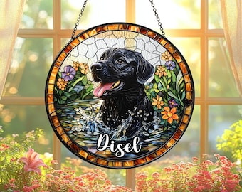Personalized Name Labrador Retriever Glass Suncatcher, Labrador Retriever Dog Suncatcher, Pet Lover Gift, Housewarming Gift, Window Hangings