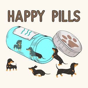 Dog PNG, Happy Pills Dachshund PNG, Dachshund PNG, Dog Lovers Png, Cute Dog Png, Instant Download