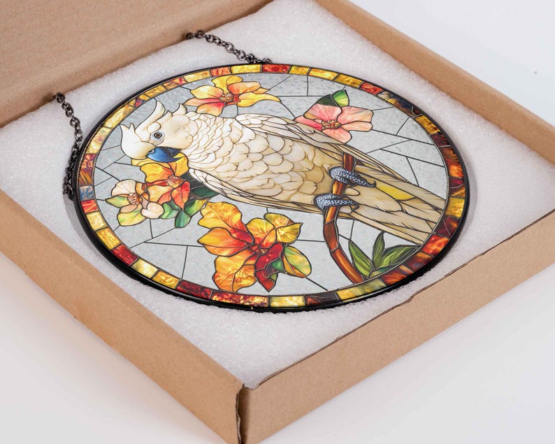 Personalized Sulphur Crested Cockatoo Parrot Glass Suncatcher - Thumbnail 3