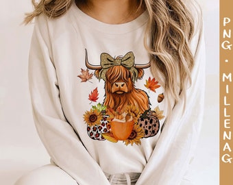 Highland Cow Fall PNG, Autumn PNG, Pumpkin Season Png, Groovy Fall png, Thankful Png, Pumpkin Png, Thanksgiving png, Sunflower Fall Png
