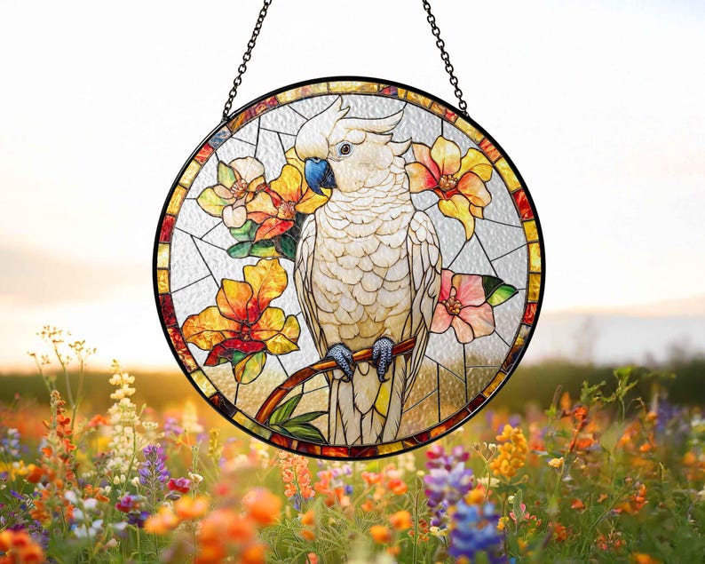 Personalized Sulphur Crested Cockatoo Parrot Glass Suncatcher - Thumbnail 2