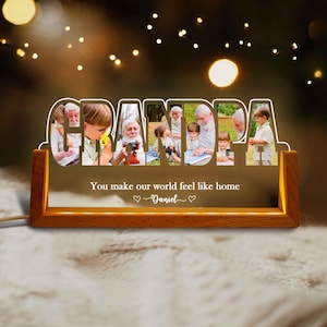 Personalized Grandpa Photo Collage Night Light, Fathers Day Picture Led Light, Gift From Kids, Father&#39;s Day Gift, Gifts For Papa
