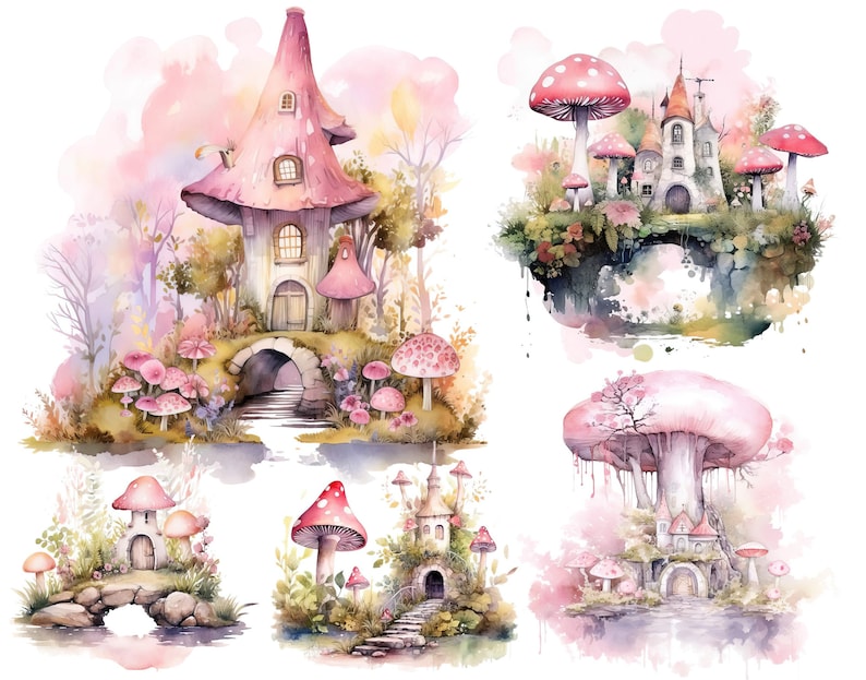 Fairy Garden Watercolor Clipart Enchanted Forest Digital Download - Etsy