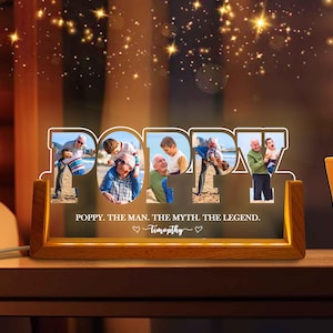 Personalized Poppy Photo Collage Night Light, Fathers Day Picture Led Light, Gift From Kids, Father&#39;s Day Gift, Gifts For Grandfather