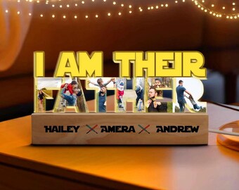 Personalized Father Photo Collage Night Lights, I Am Their Father Lamp, Custom Gift for Husband, Lightsaber Sign, Fathers Day Gift
