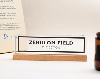 Custom acrylic desk plaque with wooden base, office decoration, boss appreciation gift, business Gift, desk elegance redefined