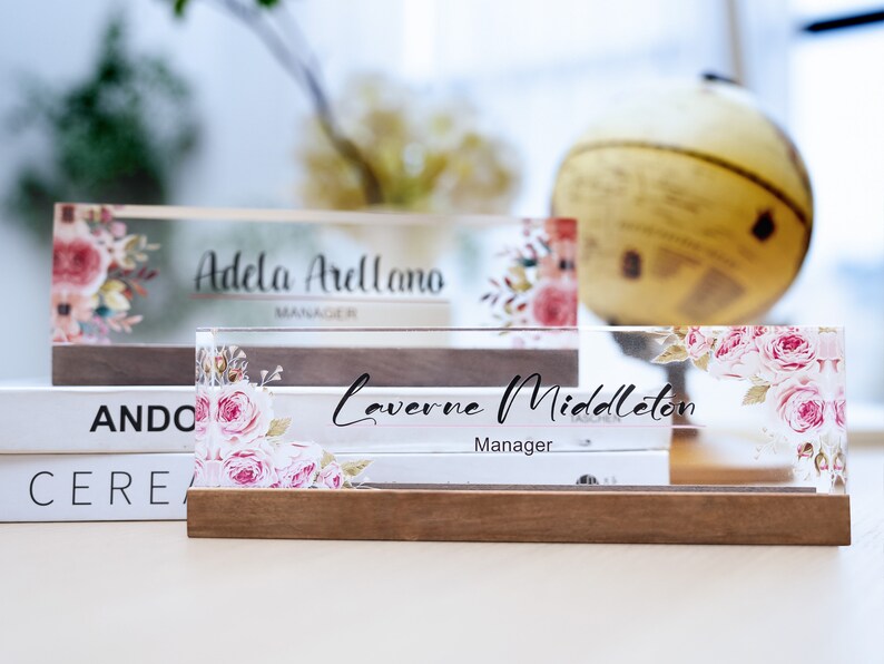 Personalized name plate for desk, custom gift on clear acrylic glass, office name sign for nurse graduation gift image 2