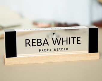 Personalized desk name plate, Custom acrylic job title desk plaques for men, Office decor clear acrylic gift for him