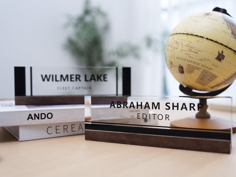 Minimalist acrylic desk nameplate with wooden base,Graduation desk nameplate,Graduation gift,refined office essential,elevate your workspace image 8
