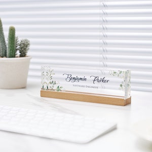Personalized Name Plate for Desk Green Leaves On Clear Acrylic Office Desk Decor Phd Gift Daughter Gift New Job Gift image 7