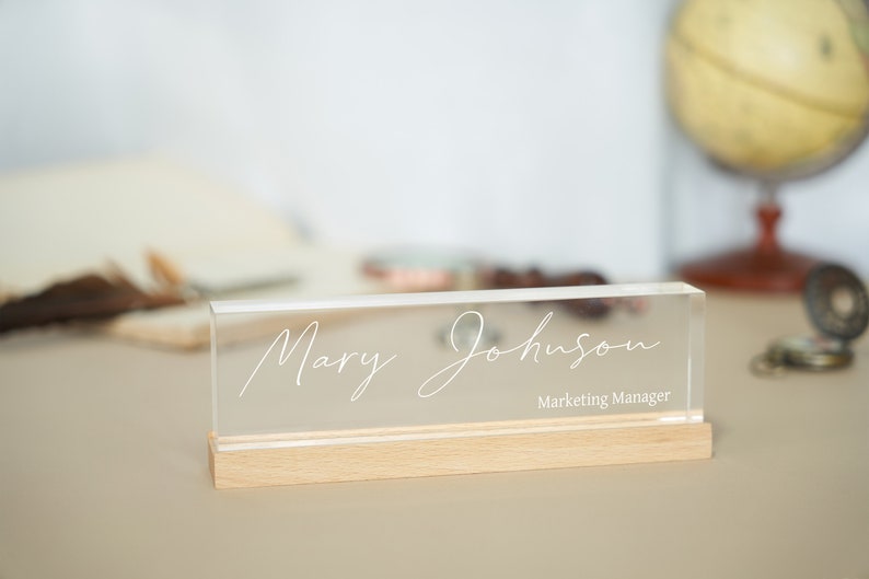 Personalized nameplate for office desk, gift for coworker, simple style acrylic block, work gift, office gift, promotion gift, new job gift image 2
