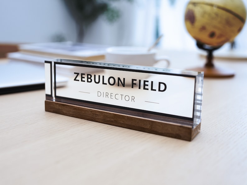 Minimalist acrylic desk nameplate with wooden base,Graduation desk nameplate,Graduation gift,refined office essential,elevate your workspace image 1