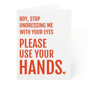 Smettila di spogliarmi con i tuoi occhi Usa le tue mani Flirty Card per lui Carta di San Valentino Sexy divertente Carta di anniversario per adulti Carta d&#39;amore esilarante