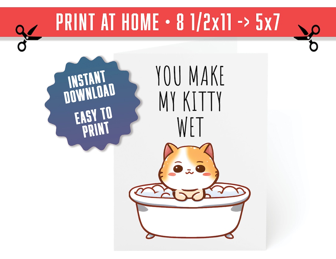 Wet Kitty Greeting Card Naughty Cat Printable Birthday Card for Husband Funny Dirty Anniversary