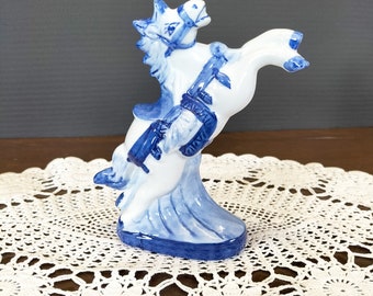 Vintage blue and white horse figurine