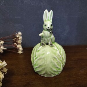 Vintage Japanese Rabbit on a Cabbage Ceramic Bell