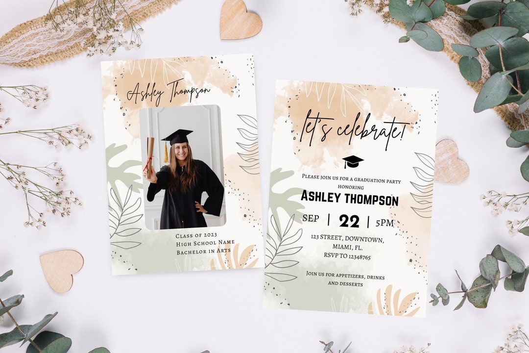 Boho Graduation Party Invitation Template With Photo Etsy