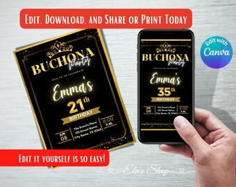 Buchona Invitation, Digital Cards, Editable Birthday invitation, Buchona Party, Women Birthday card, Invitation Card, Buchona Birthday Party