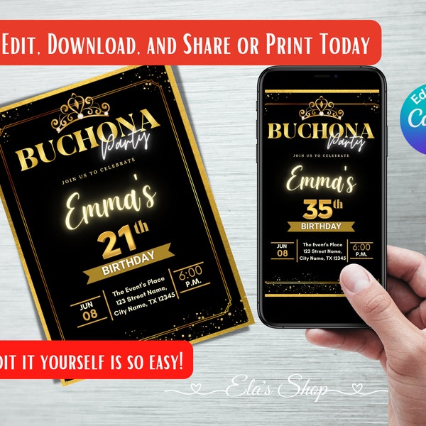 Buchona Invitation, Digital Cards, Editable Birthday invitation, Buchona Party, Women Birthday card, Invitation Card, Buchona Birthday Party