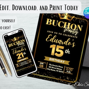 Faire-part Buchon, 15e anniversaire, faire-part d'anniversaire homme, faire-part d'anniversaire modifiable, faire-part numérique, faire-part garçon