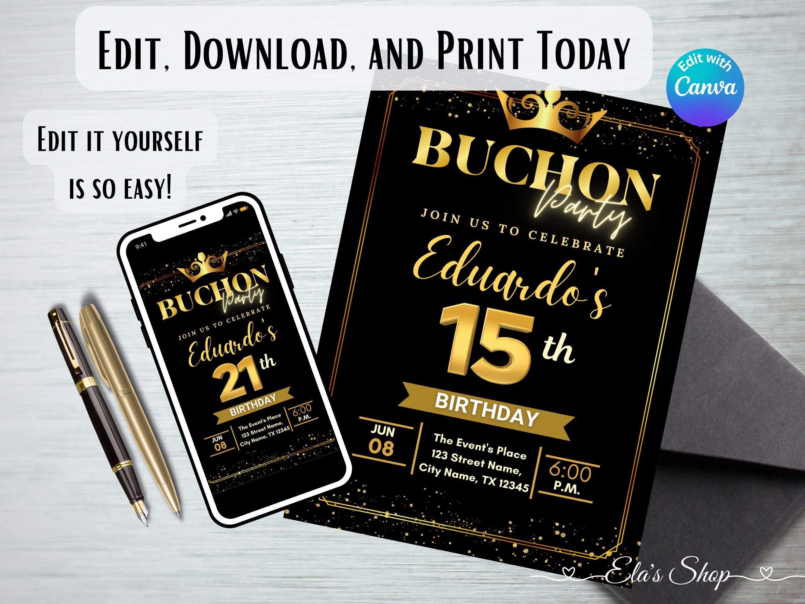 Buchon Party Invitation, 15th Birthday Invitation, Men Birthday Invitation, Editable Birthday Invitation, Digital Invitation, Boy invitation