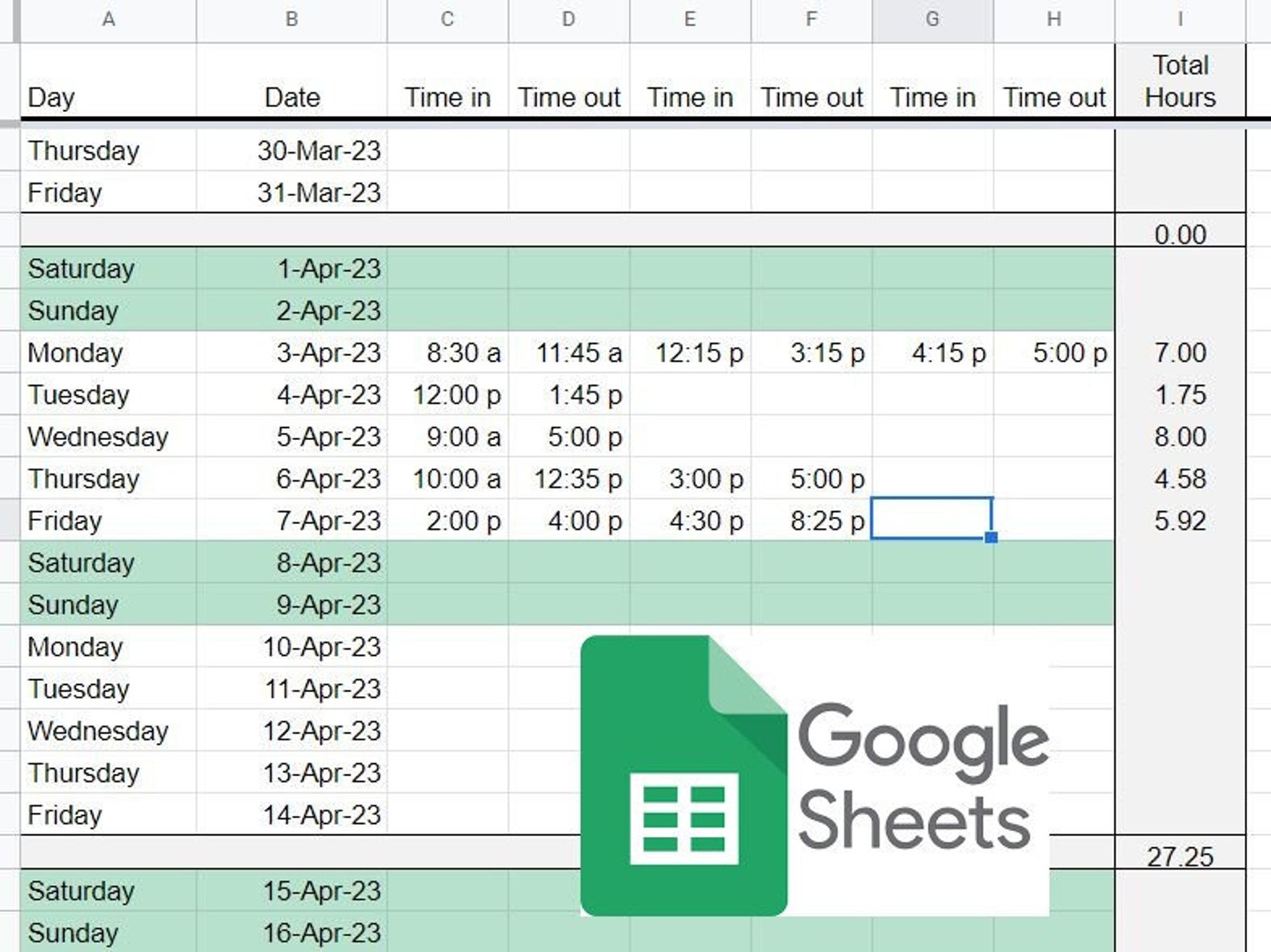 Google Sheets Timesheet Template Etsy