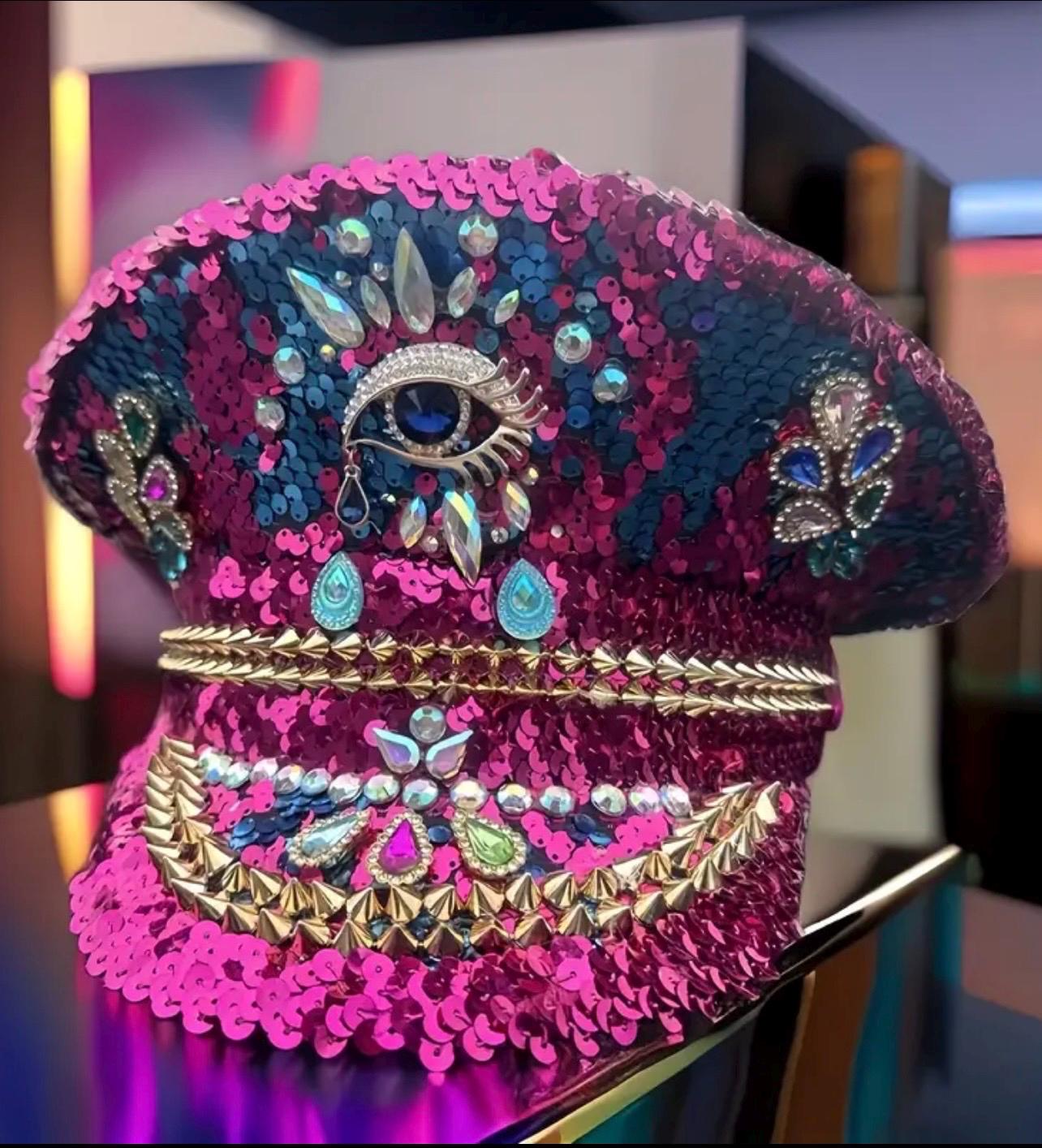 Pink & Gold Embellished Sequin Captain Hat - Designer-Inspired Rhinestone Pink Captain Hat - Etsy main image 4