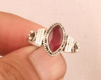 Ruby Jade Marquise Cut Sterling Silver Ring, Boho Anniversary Gift